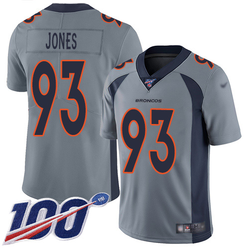 Men Denver Broncos #93 Dre Mont Jones Limited Silver Inverted Legend 100th Season Football NFL Jersey